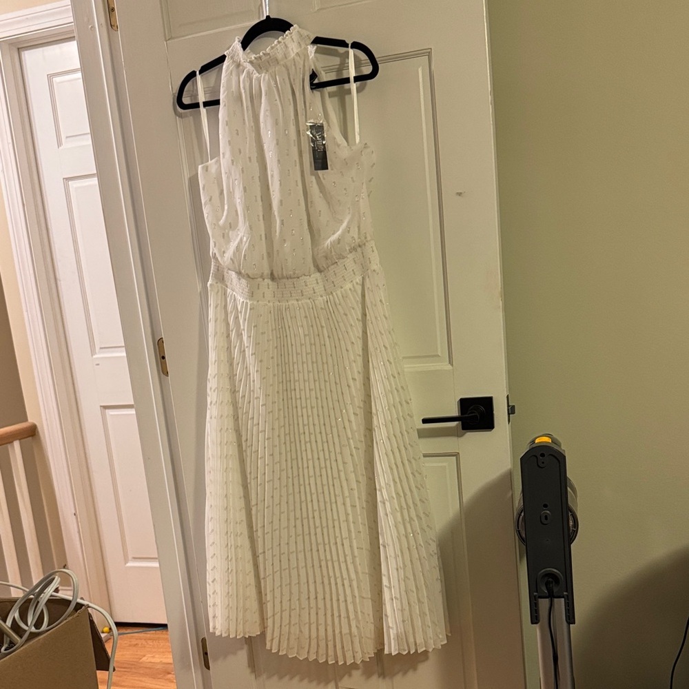 White House Black Market White Pleated Midi Dress